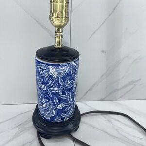 Table Lamp Blue & White Porcelain Lamp 11" Wood Base Numbered Shade Not Included